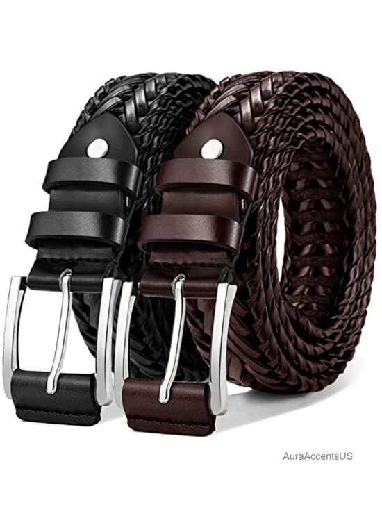 Other - Men's 2-Pack Braided Woven Leather Belts 1 3/8" - Adjustable Golf Casual